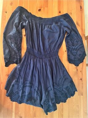 ASTR The Label Sofia navy Eyelet Romper small